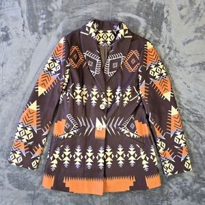 Vintage Geometric Aztec Patterned Women's Blazer Jacket Size Small